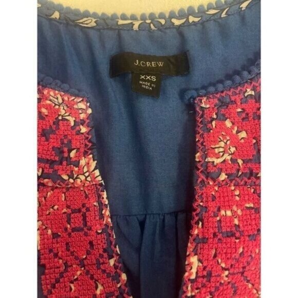 J Crew Cerulean Block-Print Tulum Midi Dress missing Pom poms XXS - Picture 7 of 7